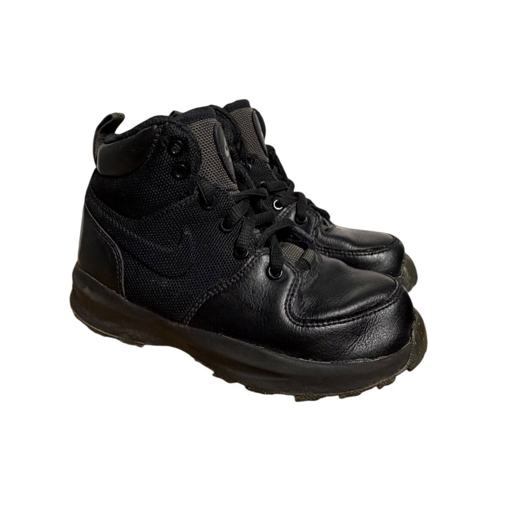 Nike‎ Manoa LTR Kids Boots Triple Black Leather High Top AJ1281-002 Size 11C